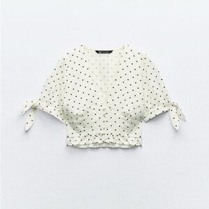 NWOT Zara Linen Blend Polka Dot Crop Top - Medium